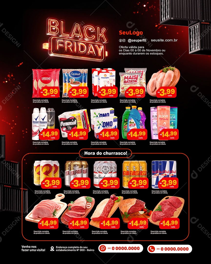 Social Media Encarte Black Friday Supormercado PSD Editável