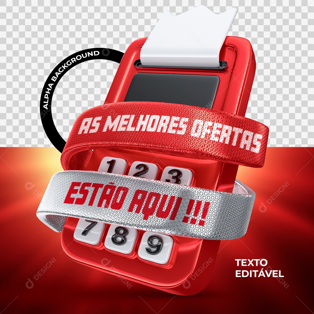 As Melhores Ofertas Estão Aqui Selo 3D Vermelho Branco e Preto para Composição PSD