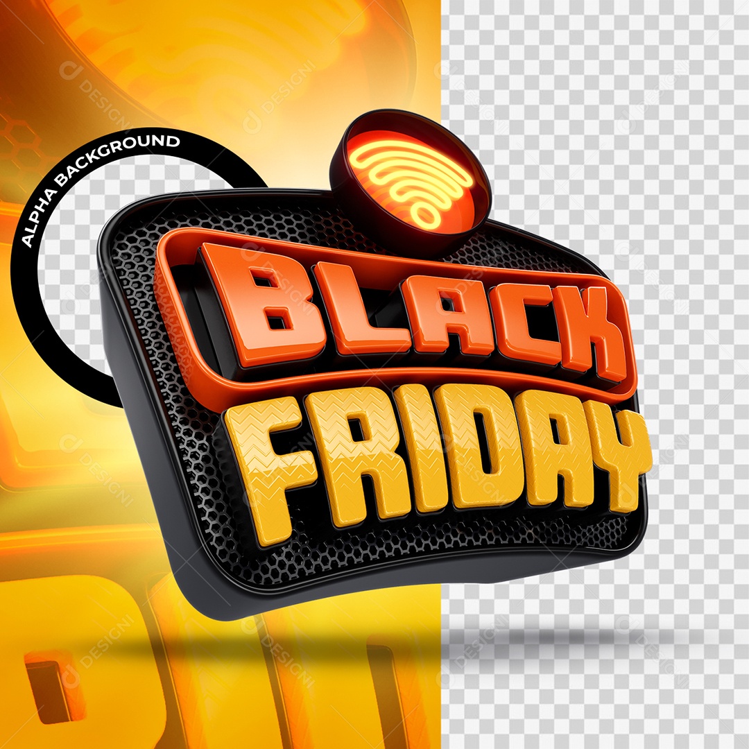 Black Friday Selo 3D Laranja e Dourado para Composição PSD