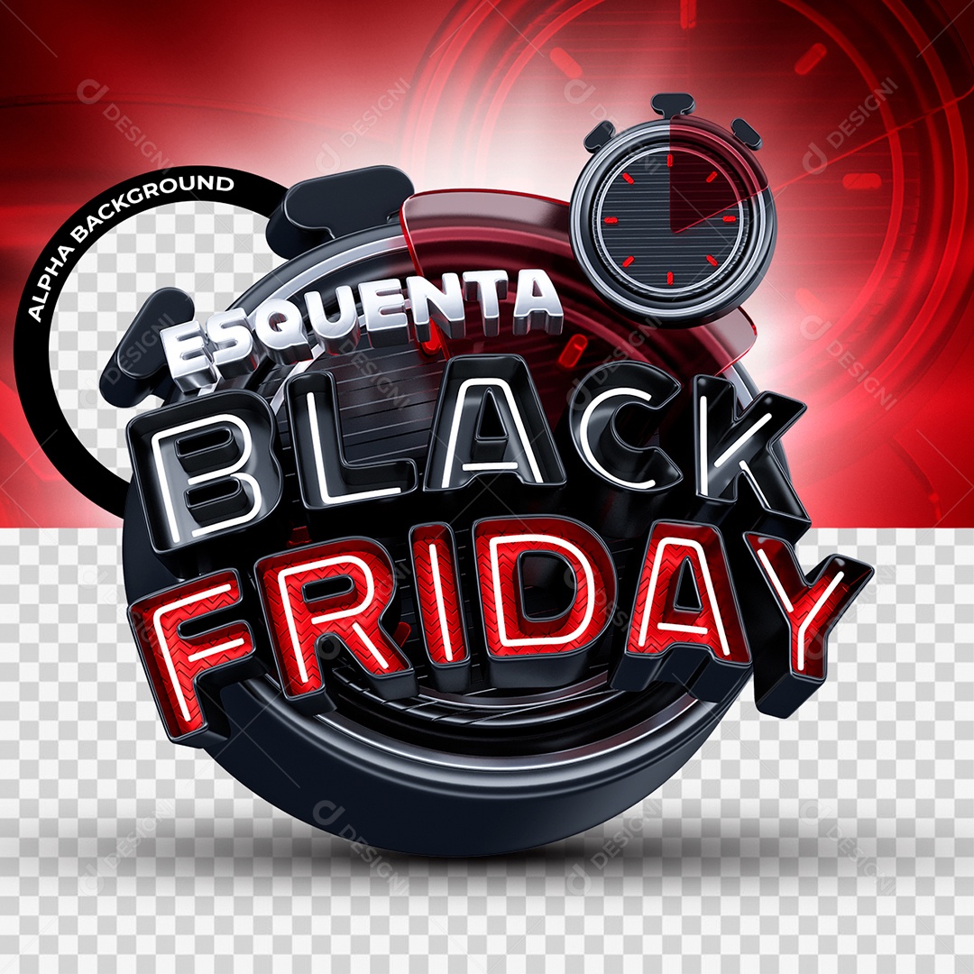 Esquenta Black Friday Selo 3D Cinza Preto e Vermelho com Neon para Composição PSD