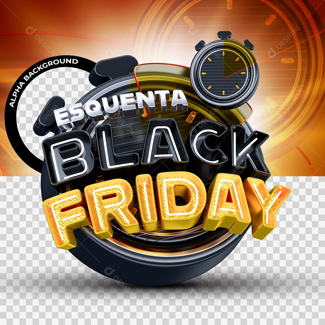 Esquenta Black Friday Selo 3D Cinza Preto e Dourado com Neon para Composição PSD