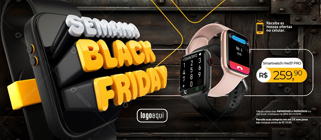 Social Media Banner Semana Black Friday Smartwatch Loja de Eletrônicos PSD Editável