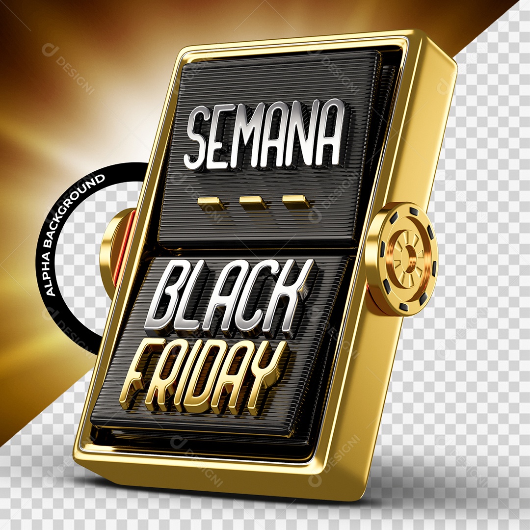 Semana Black Friday Selo 3D Cinza Dourado e Preto para Composição PSD