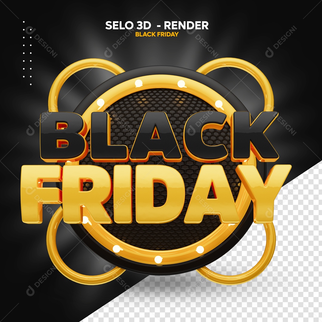 Black Friday Selo 3D Preto Dourado para Composição PSD