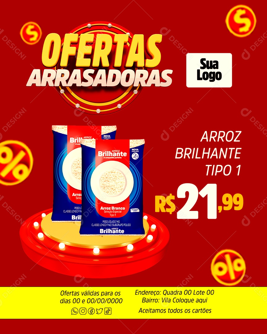 Ofertas Arrasadoras Arroz Brilhante Tipo 1 Social Media PSD Editável