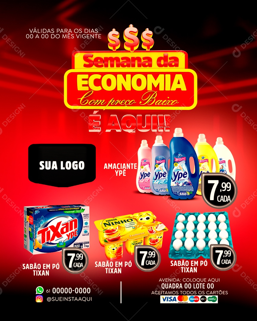 Encarte Semana da Economia Preço Baixo é Aqui Tixan Amaciantes Ovos Social Media PSD Editável