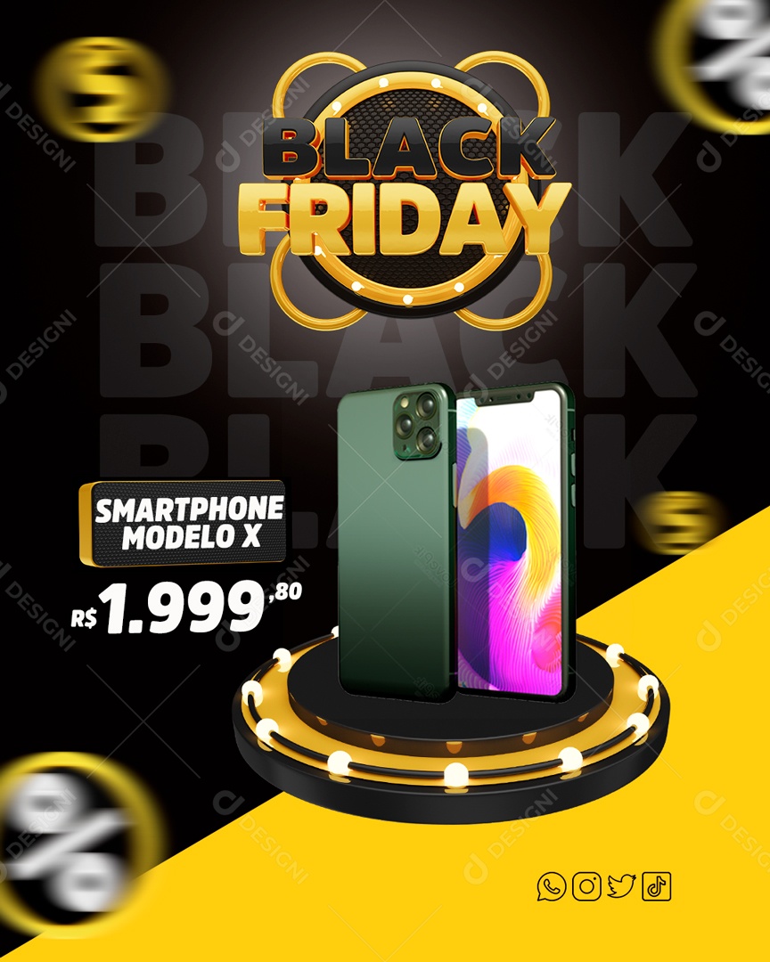 Black Friday Smartphone Modelo X Social Media PSD Editável