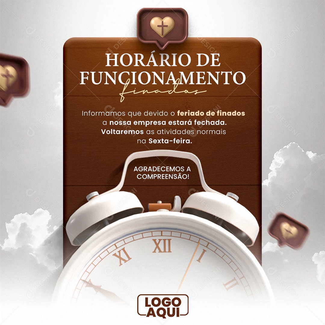 Horário de Funcionamento Feriado de Finados a Nossa Loja Empresa Supermercado Estará Frechada Social Media PSD Editável