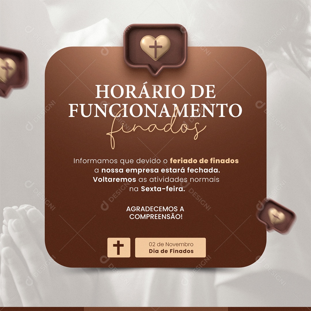 Social Media Horário De Funcionamento Feriado de Finados Não Haverá Expediente PSD Editável