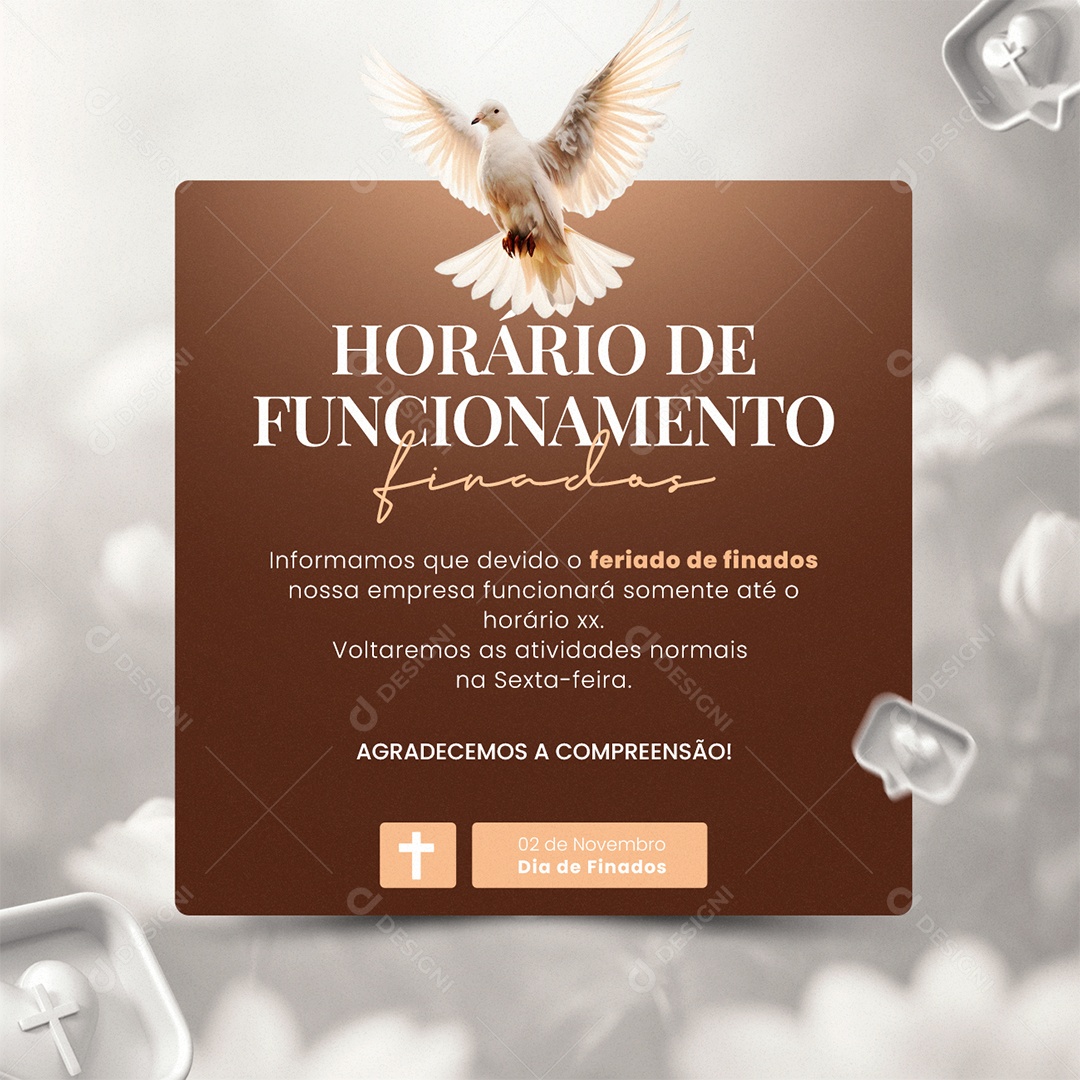 Horário De Funcionamento Feriado de Finados Não Haverá Expediente Social Media PSD Editável