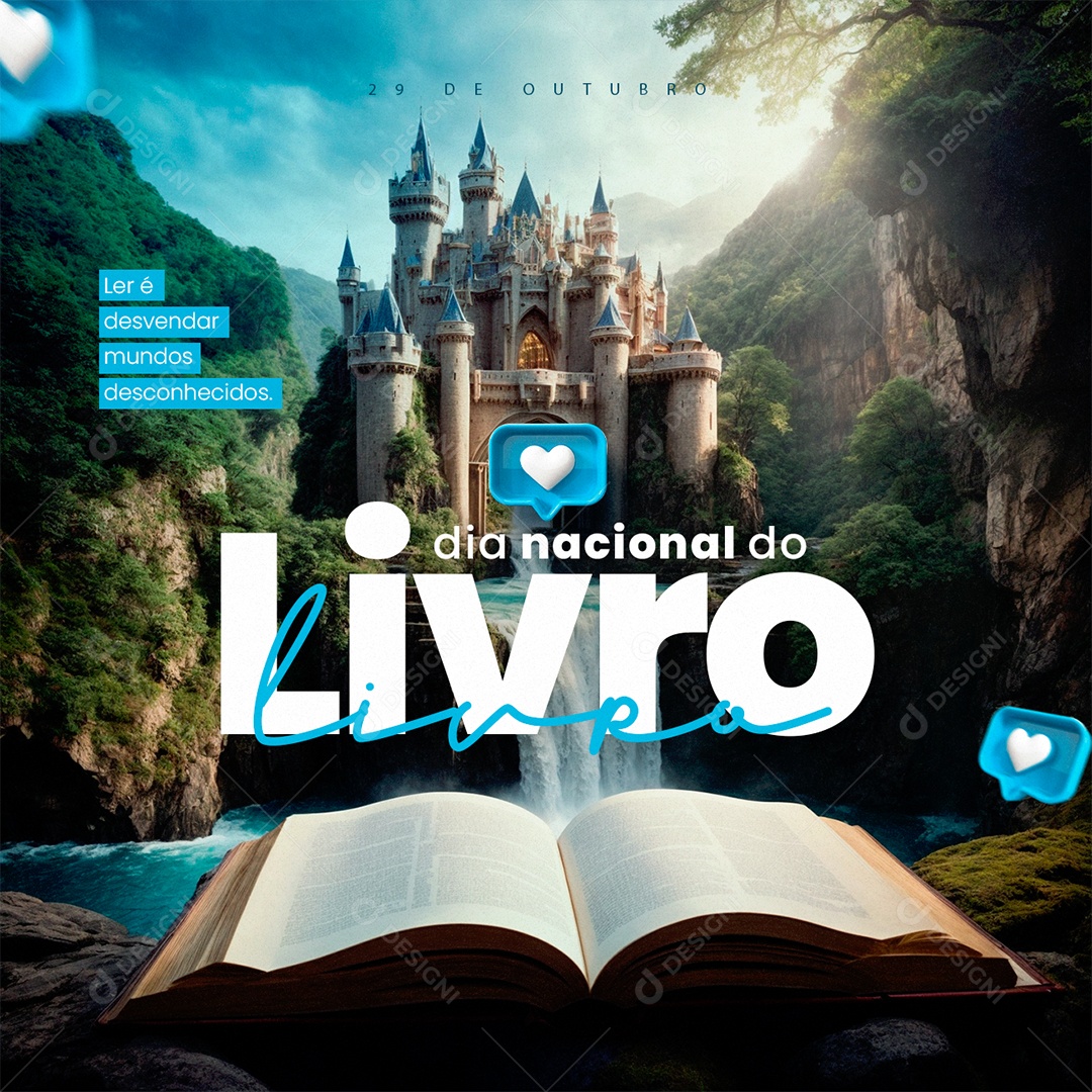 Dia do Nacional do Livro Ler é Desvendar Mundos Desconhecidos Social Media PSD Editável