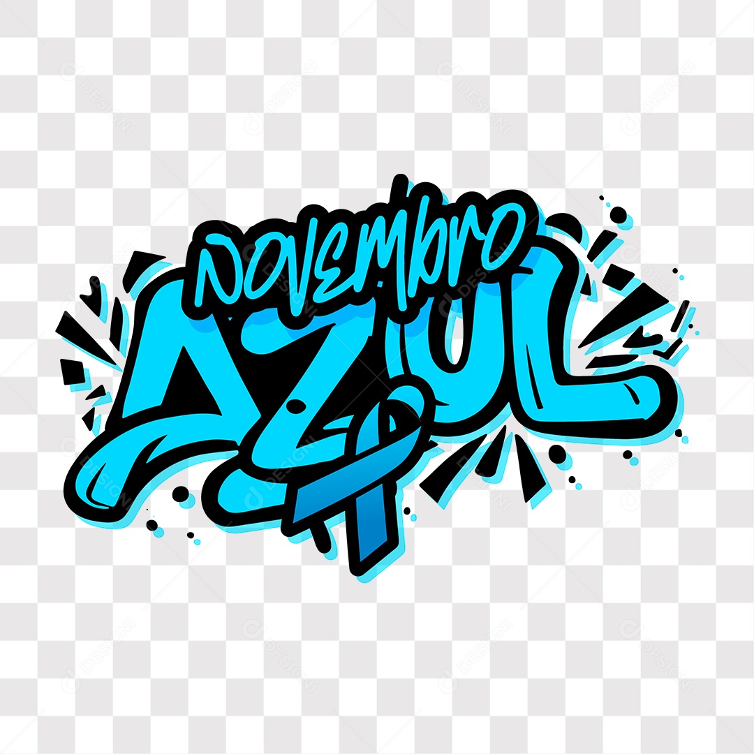 Lettering Novembro Azul Texto Azul e Preto EPS + PNG