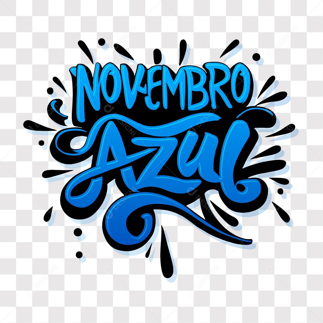 Lettering Novembro Azul Texto Azul e Preto EPS + PNG