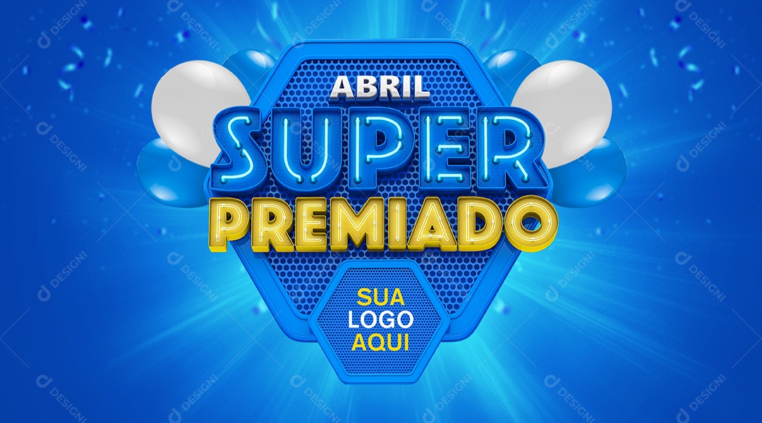 Abril Super Premiado Selo 3D Azul Branco e Amarelo para Composição PSD