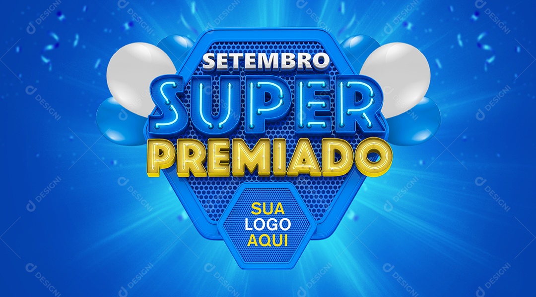 Setembro Super Premiado Selo 3D Azul Branco e Amarelo para Composição PSD