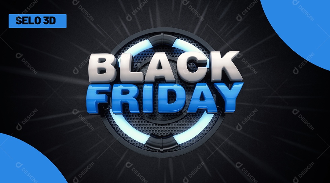 Black Friday Selo 3D Prata e Azul para Composição PSD