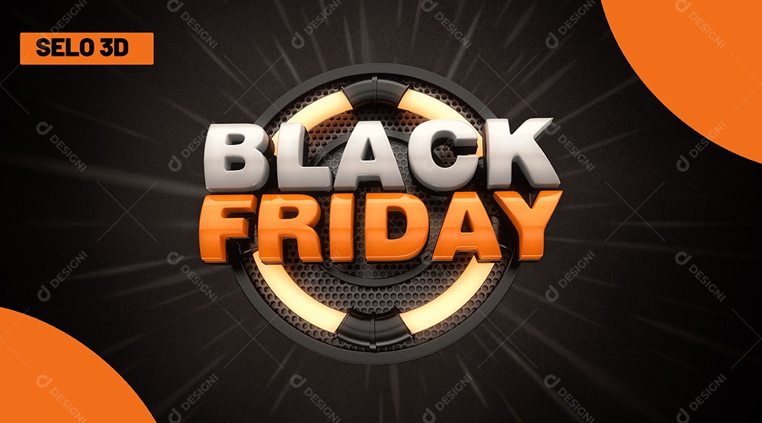 Black Friday Selo 3D Prata e Laranja para Composição PSD