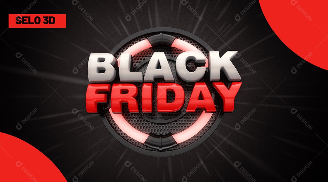 Black Friday Selo 3D Prata e Vermelho para Composição PSD