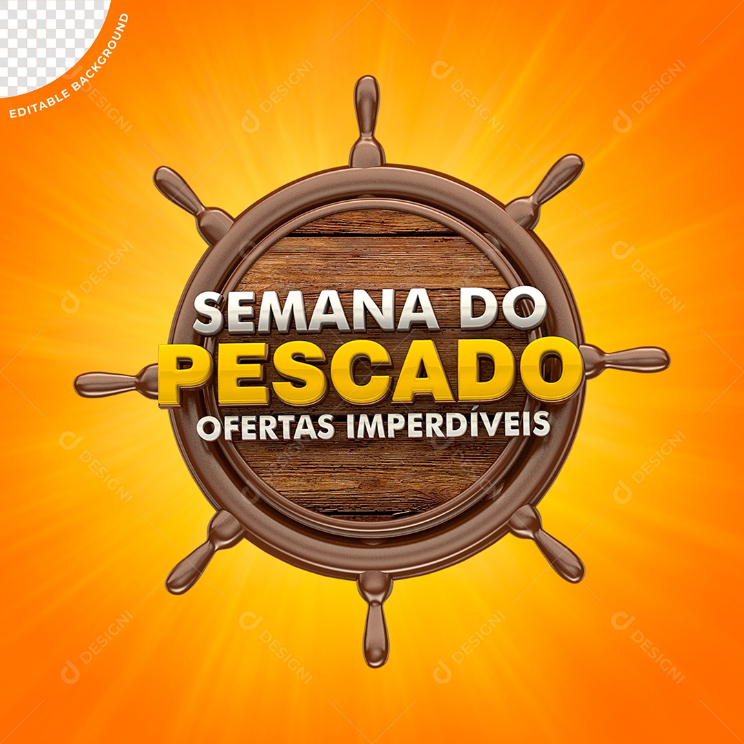 Semana Do Pescado Ofertas Imperdíveis Selo 3D Branco e Amarelo para Composição PSD