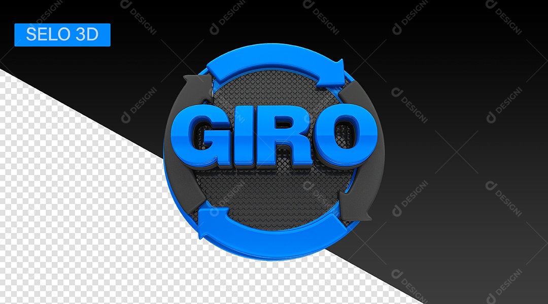 Giro Selo 3D Azul e Preto para Composição PSD