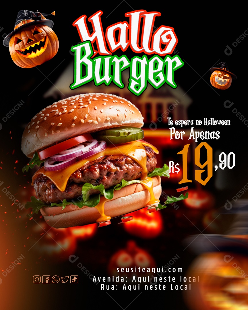 Hallo Burger te Espera no Halloween Social Media PSD Editável