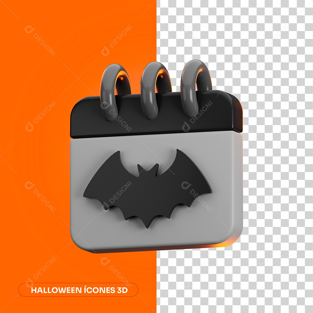 Calendário com Morcego de Halloween Elemento 3D para Composição PNG Transparente
