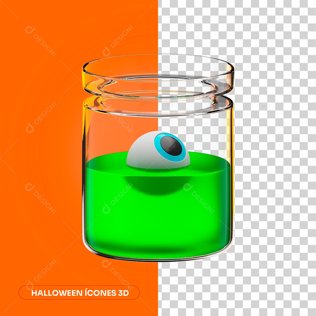 Frasco com Olho de Monstro de Halloween Elemento 3D para Composição PNG Transparente