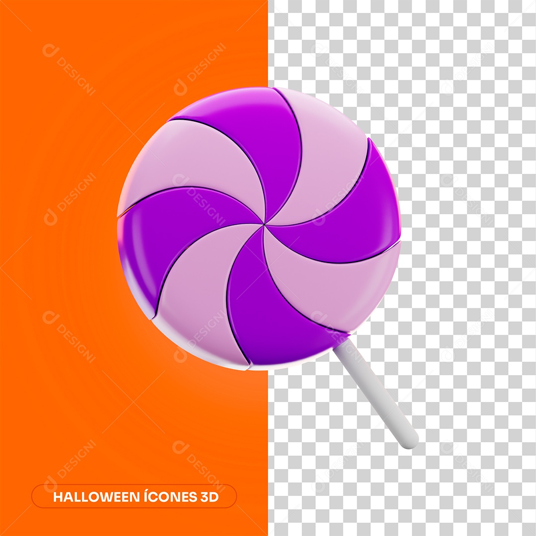 Pirulito de Halloween Elemento 3D para Composição PNG Transparente