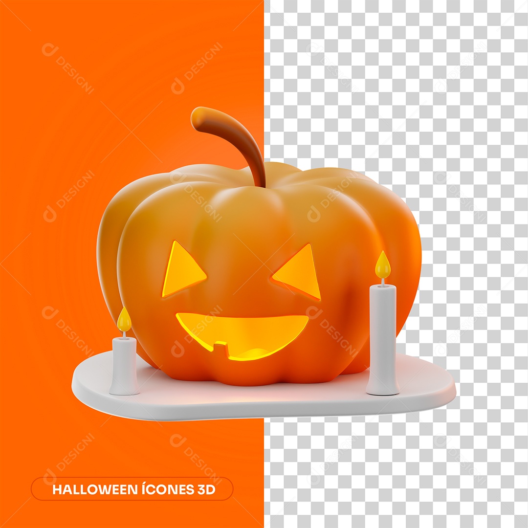 Abóbora e Velas de Halloween Elemento 3D para Composição PNG Transparente