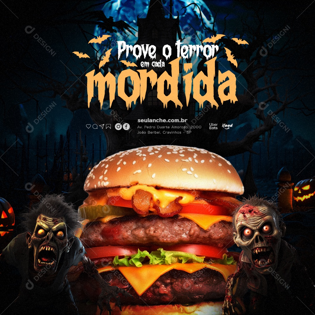 Social Media Halloween Hamburgueria Prove o Terror em Cada Mordida PSD Editável