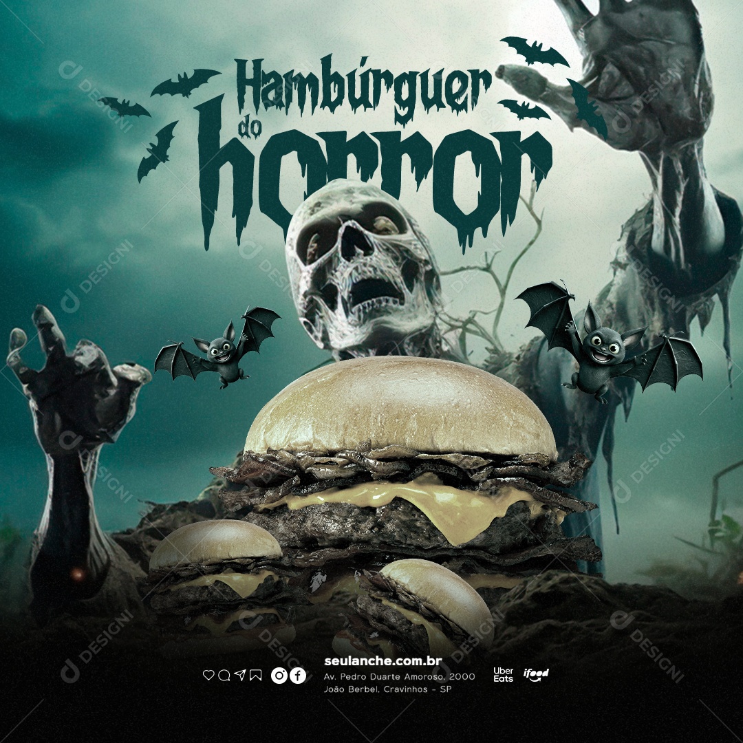 Halloween Hamburgueria Hambúrguer do Horror Social Media PSD Editável