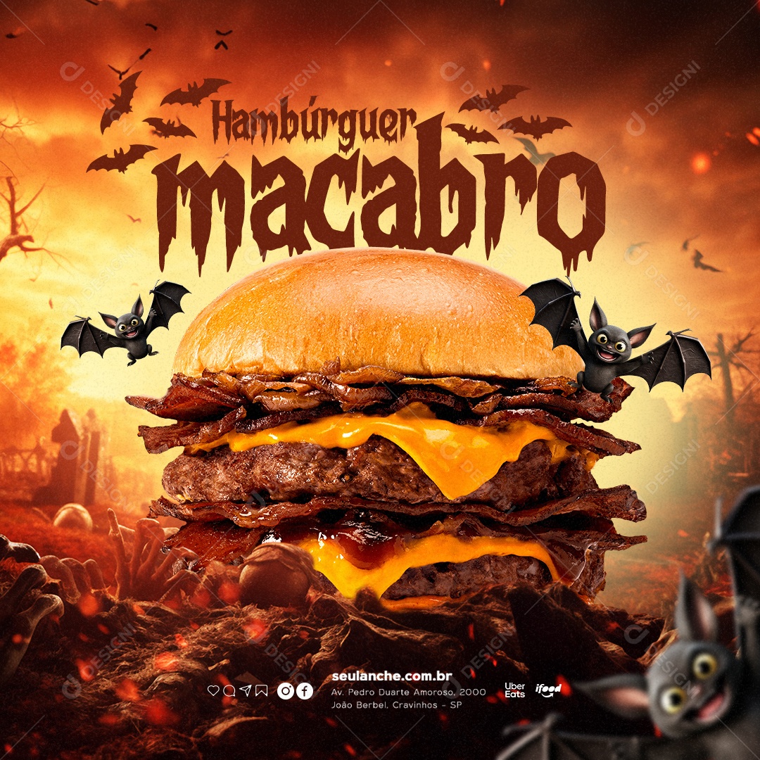 Halloween Hamburgueria Hambúrguer Macabro Social Media PSD Editável