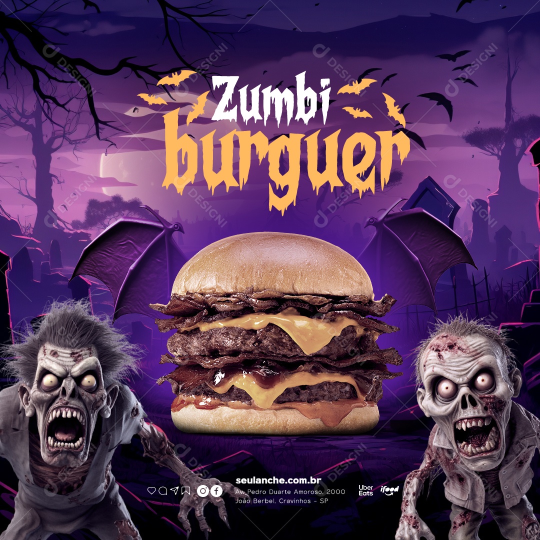 Halloween Hamburgueria Zumbi Burguer Social Media PSD Editável
