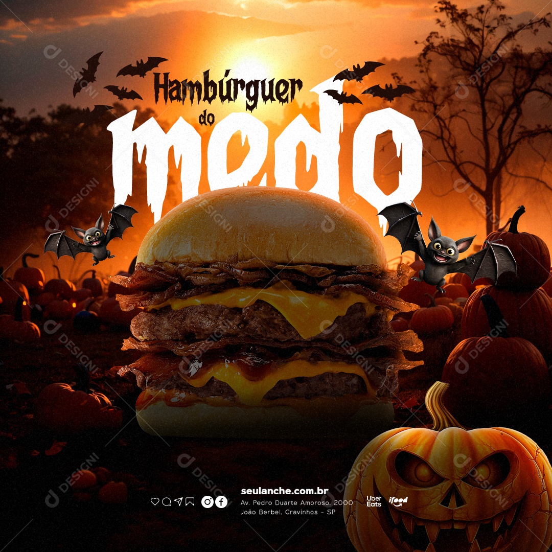 Halloween Hamburgueria Hambúrguer do Medo Social Media PSD Editável