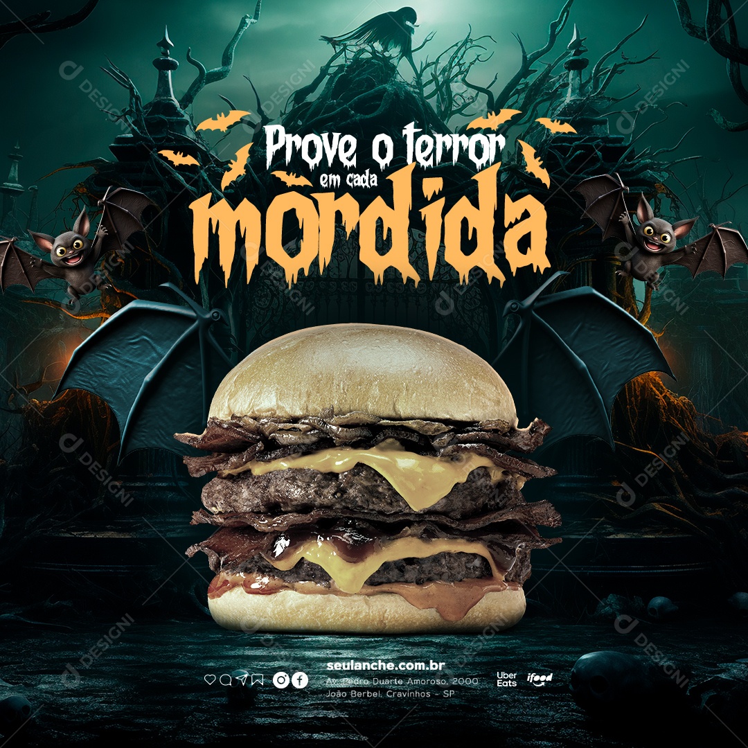Halloween Hamburgueria Prove o Terror em Cada Mordida Social Media PSD Editável