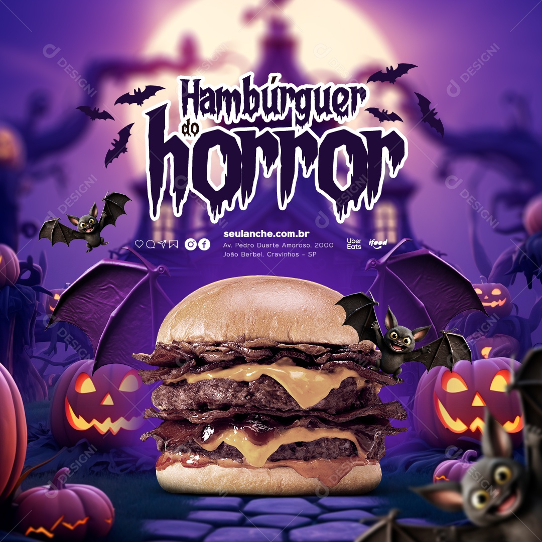 Halloween Hamburgueria Hambúrguer do Horror Social Media PSD Editável