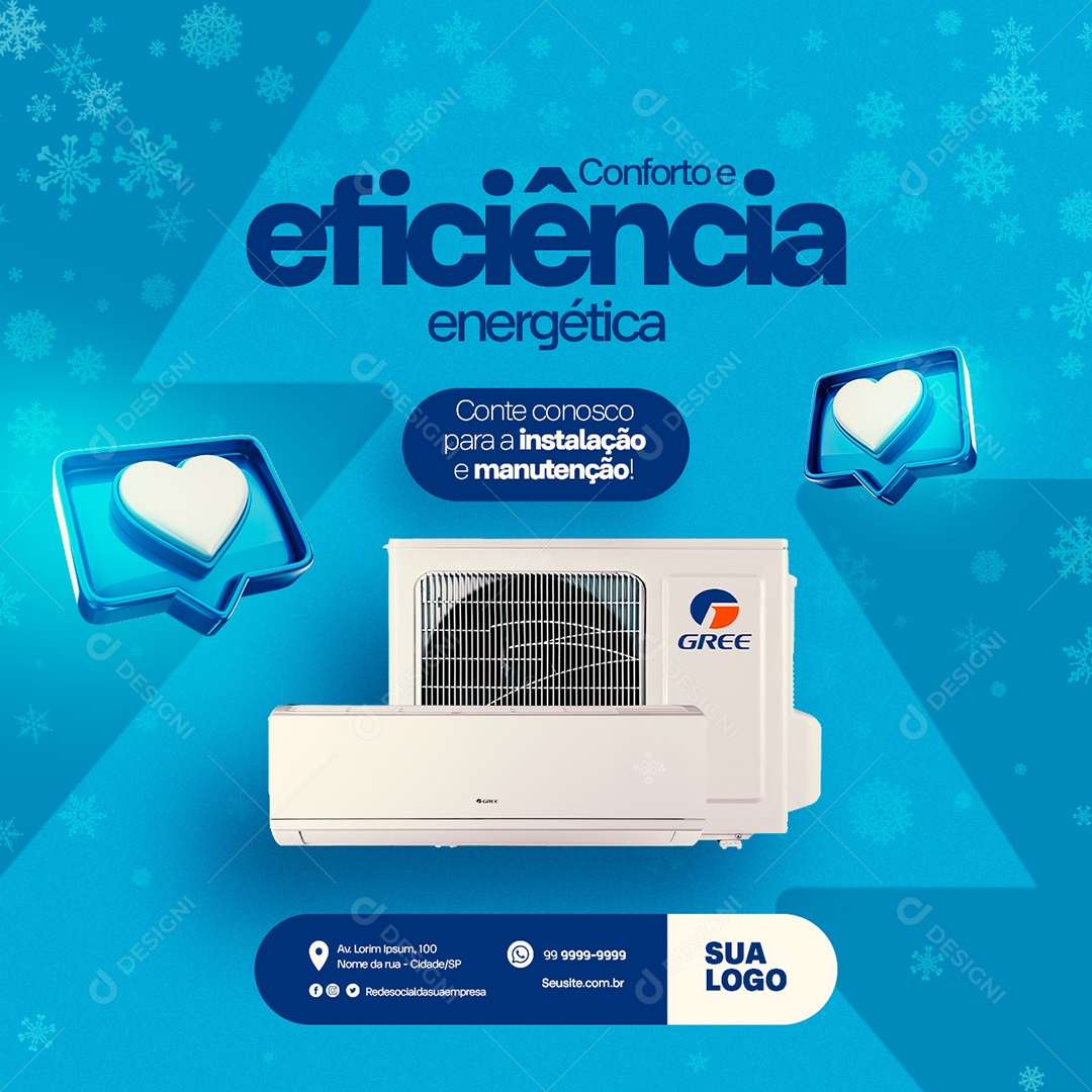 Ar Condicionado Conforto e Eficiência Energética Conte Conosco para a Instalação e Manutenção Social Media PSD Editável