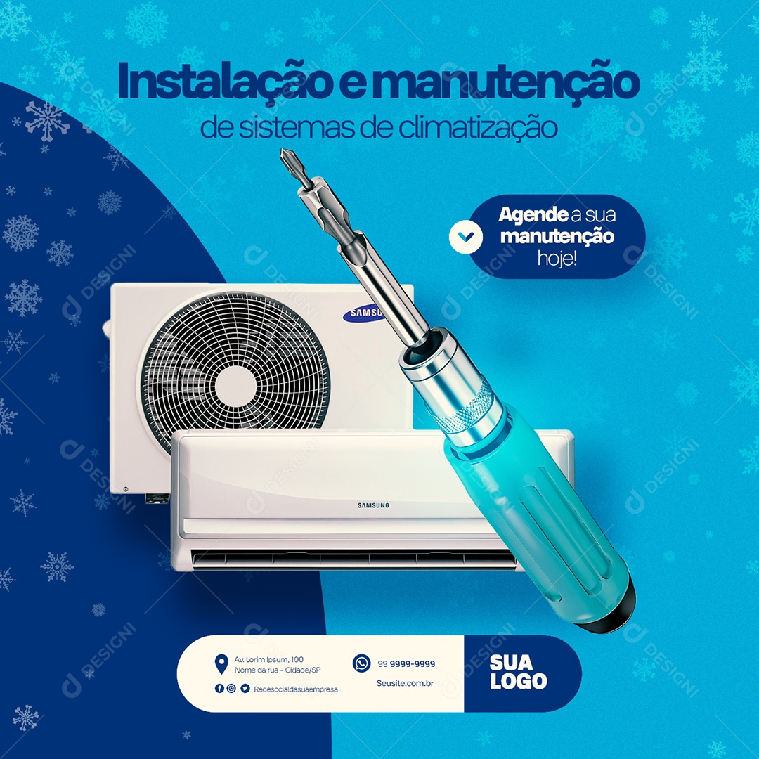 Ar Condicionado Instalação e Manutenção de Sistemas de Climatização Agende a sua Manutenção Social Media PSD Editável