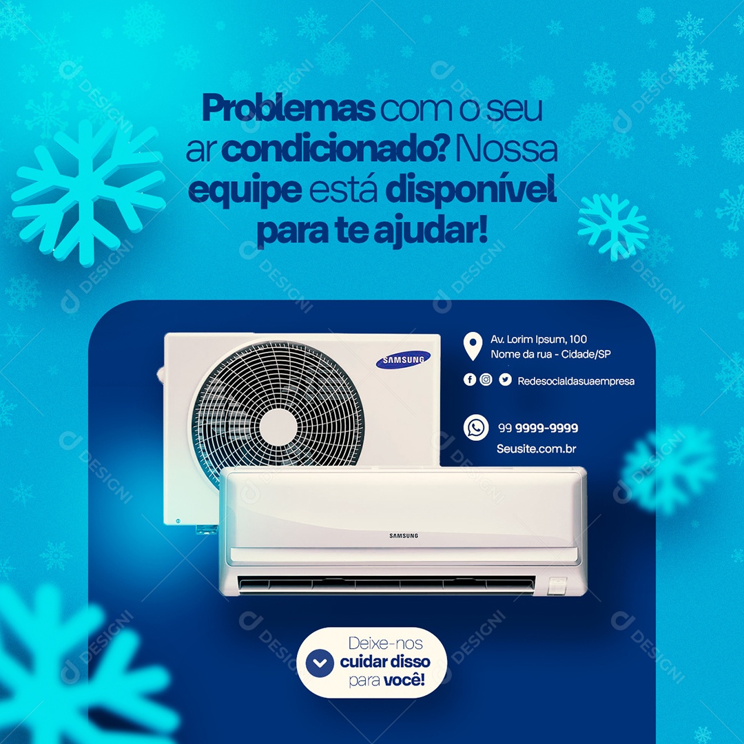Social Media Problemas com o seu Ar Condicionado Nossa Equipe Está Disponível para te Ajudar PSD Editável