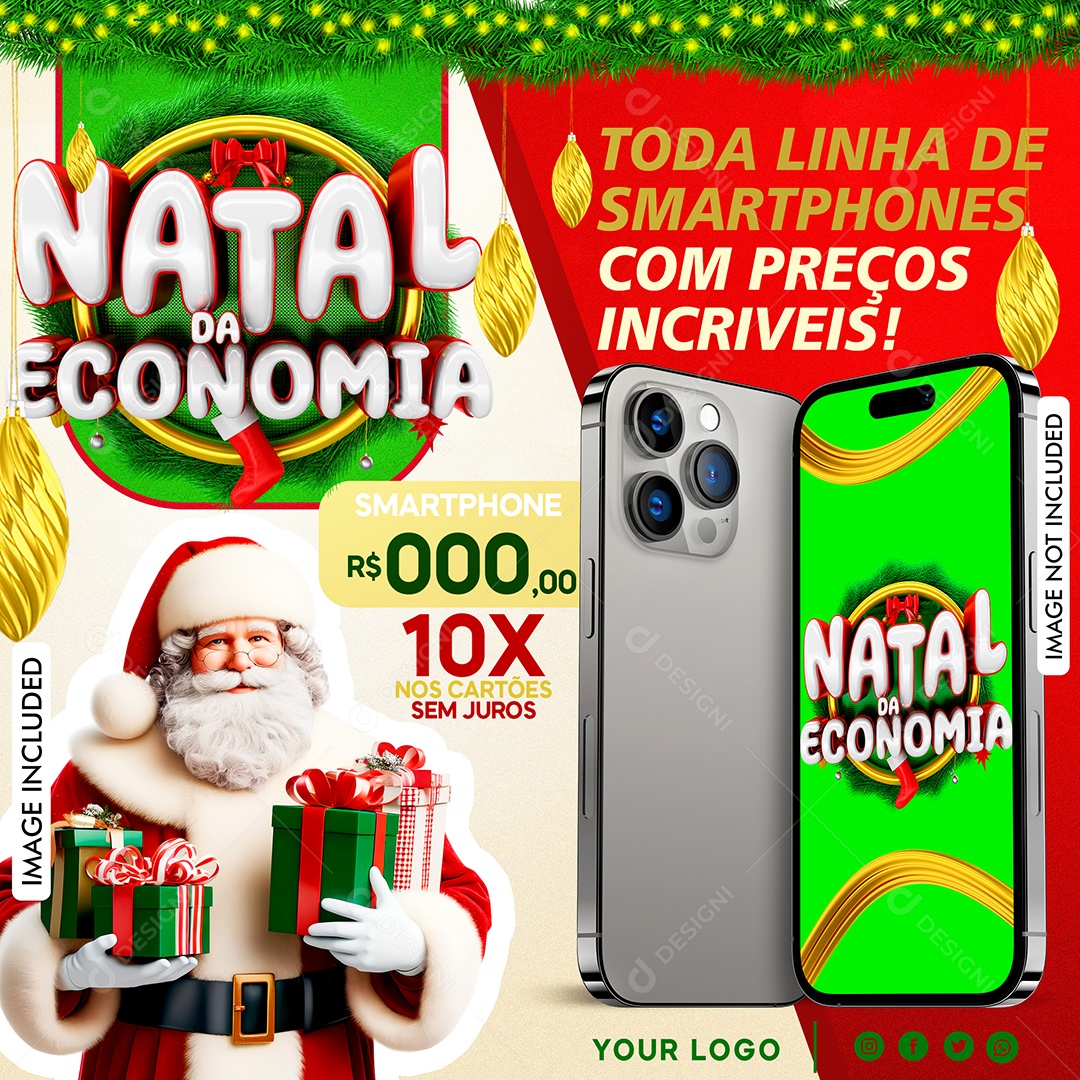 Social Media Feed Natal Da Economia Linha De Smartphones PSD Editável
