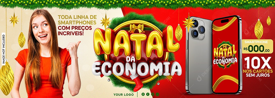 Social Media Banner Natal Da Economia Linha De Smartphones PSD Editável