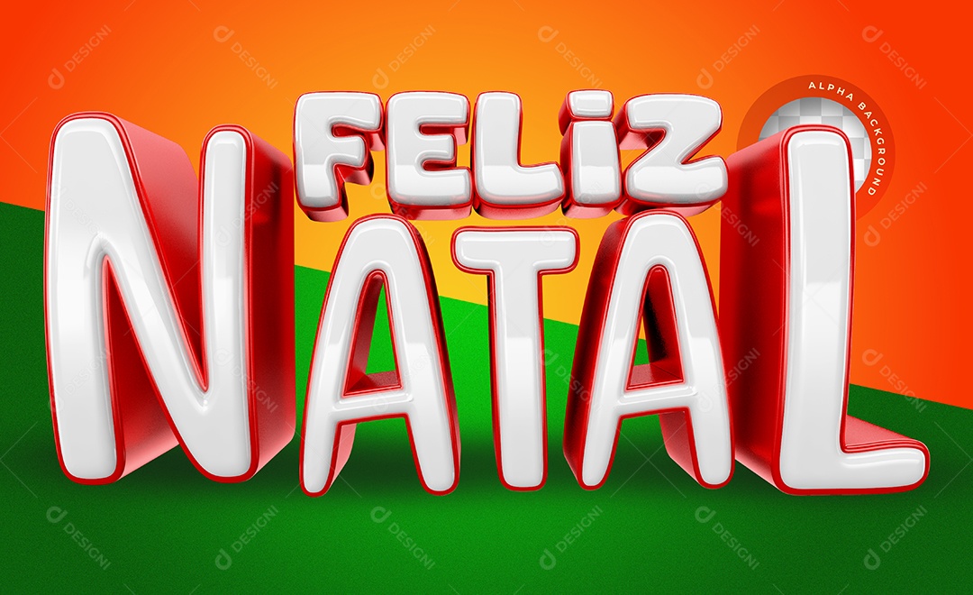 Feliz Natal Vermelho e Branco Texto 3D Para Composição PSD