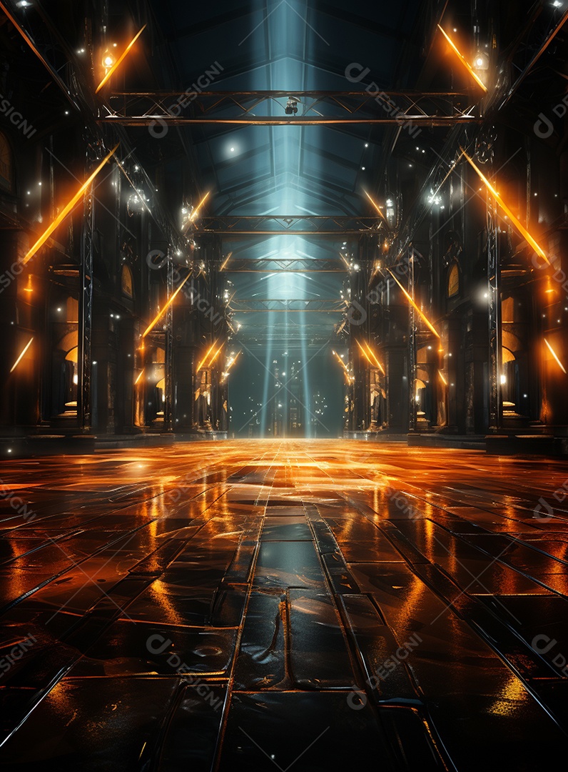 Pano de fundo com iluminação de holofotes laranja para folhetos imagem realista ultra hd design alto