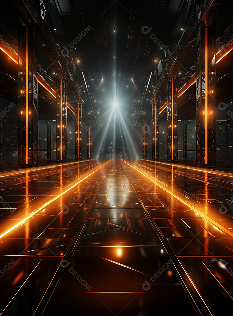 Pano de fundo com iluminação de holofotes laranja para folhetos imagem realista ultra hd design alto