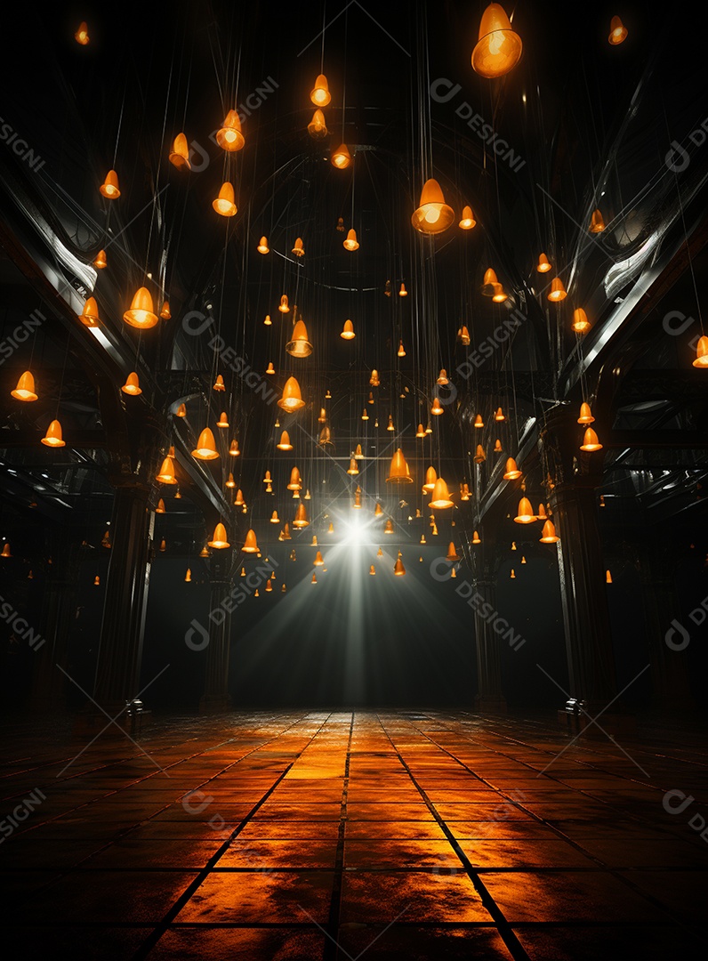 Pano de fundo com iluminação de holofotes laranja para folhetos imagem realista ultra hd design alto