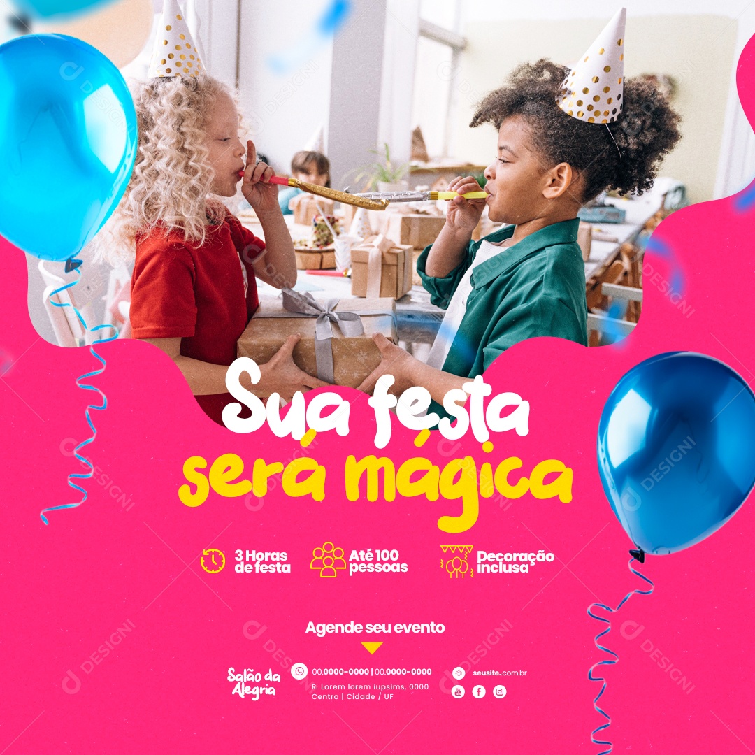 Festa Infantil Sua Festa Será Mágica Social Media PSD Editável