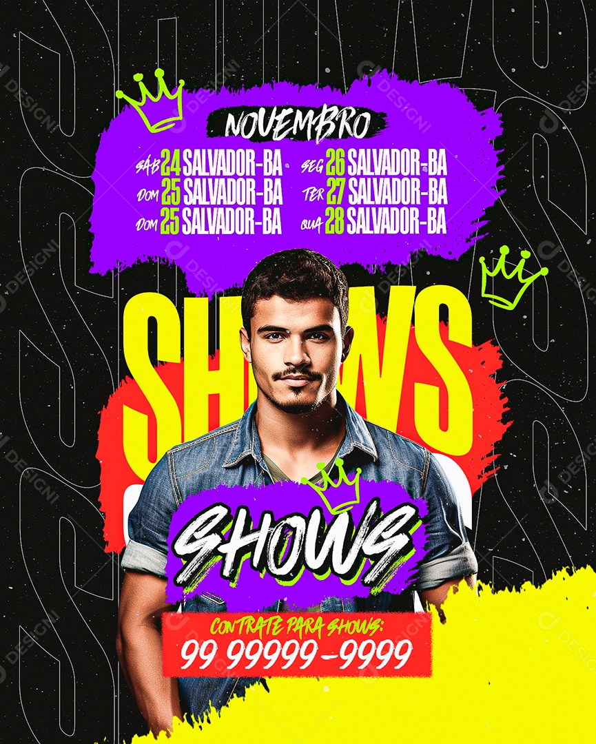 Flyer Shows Agenda Novembro Contrate para Shows Social Media PSD Editável