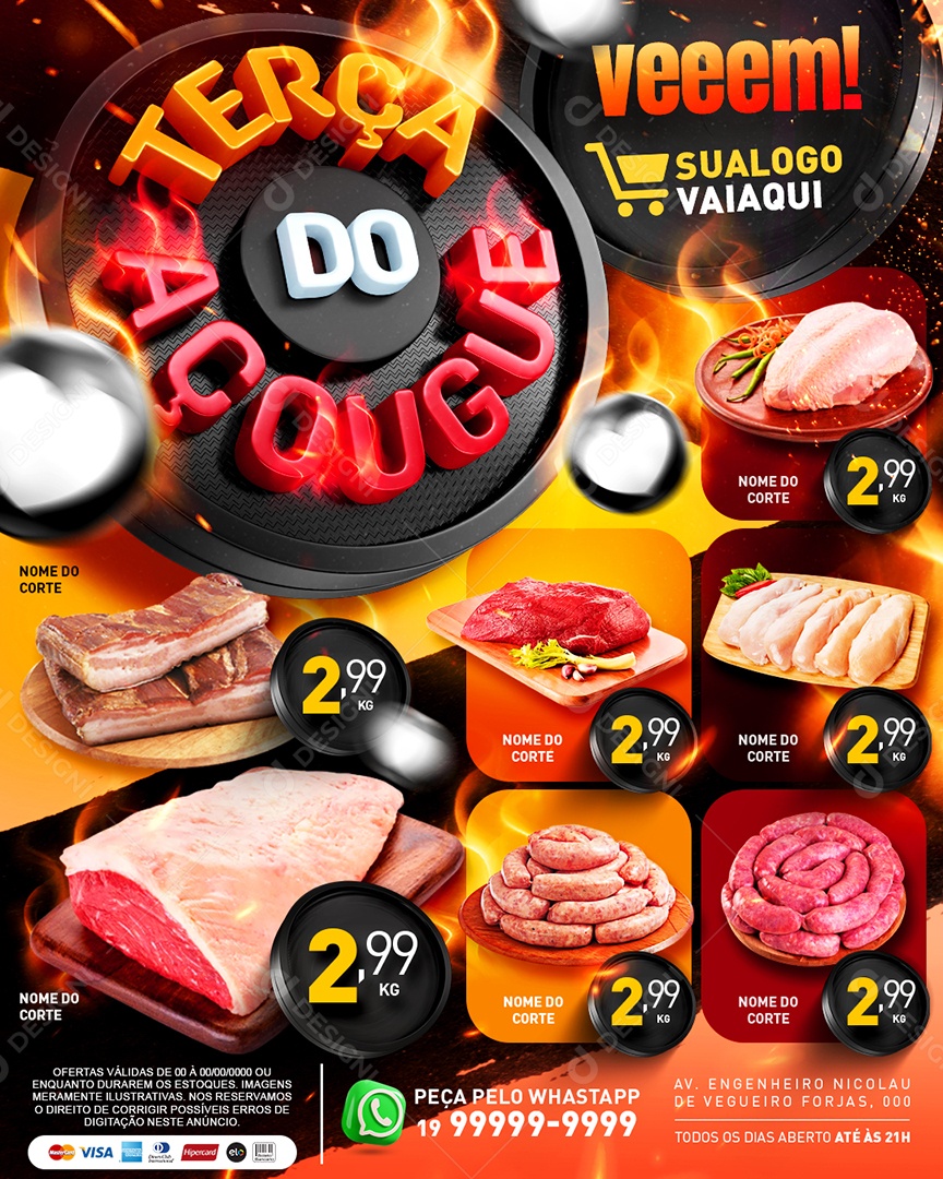 Tabloide Terça Do Açougue Carnes Linguiça Suína e Bovina Social Media PSD Editável