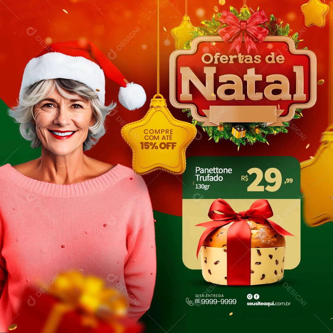 Ofertas de Natal Supermercado Compre com Até 15% Off Social Media PSD Editável