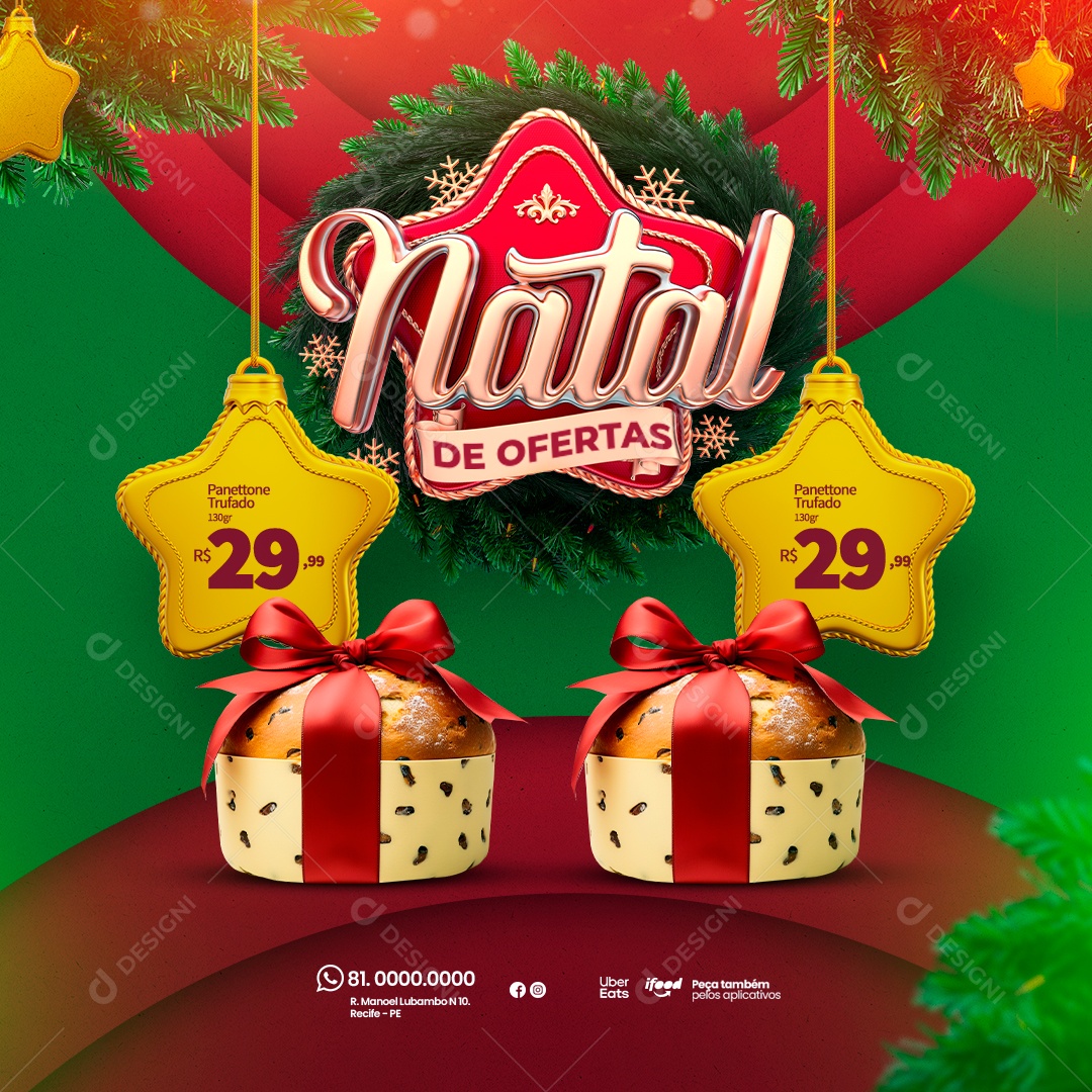 Natal De Ofertas Supermercado Panettone Trufado Social Media PSD Editável